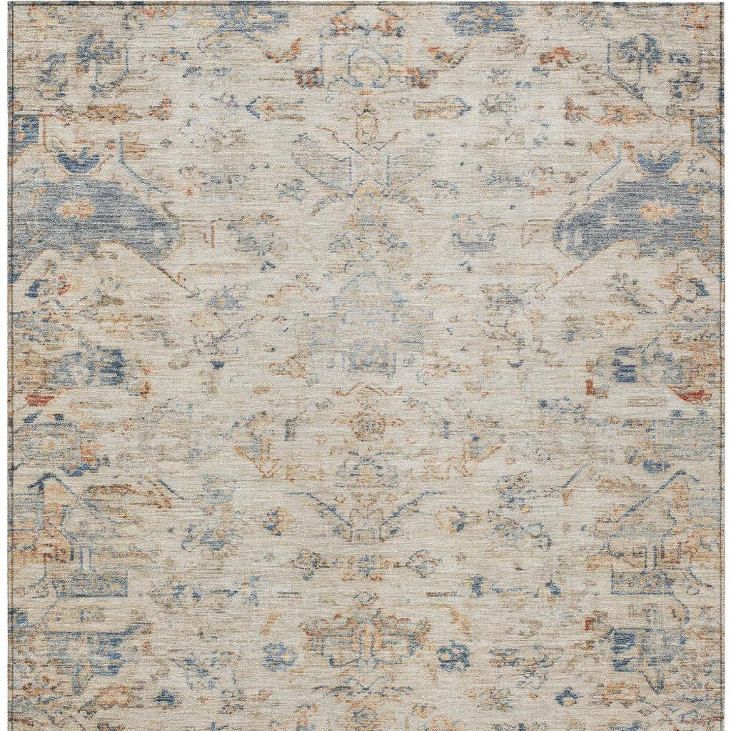 5' X 8' Beige And Gray Medallion Washable Indoor Outdoor Area Rug