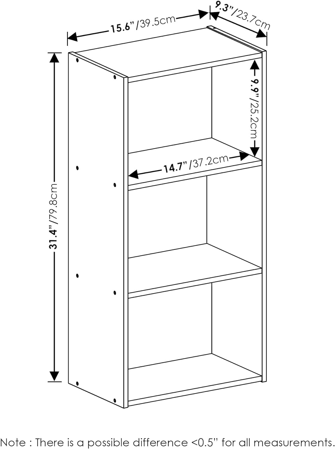 Luder 3-Tier Open Shelf Bookcase, White